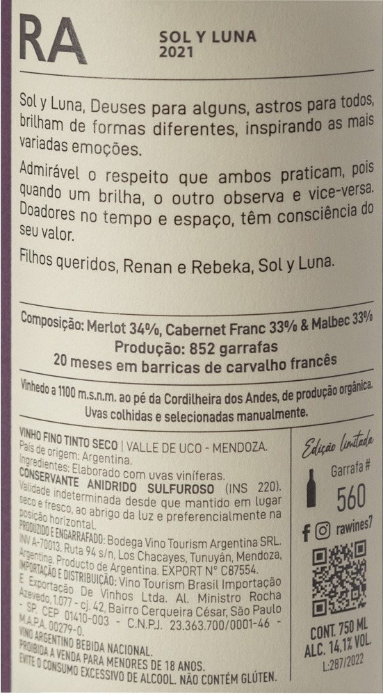 Sol y Luna Blend (Malbec + Cab Franc + Merlot) 2021 Magnum 1500ml - Imagem 2