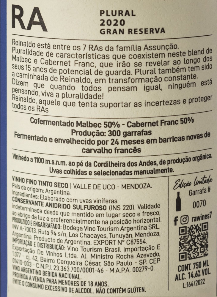 Plural Blend (50% Malbec + 50% Cab Franc) 2020 - Imagem 2